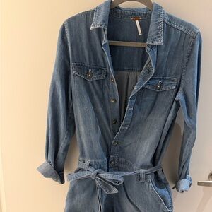 Free People Blue Denim Romper